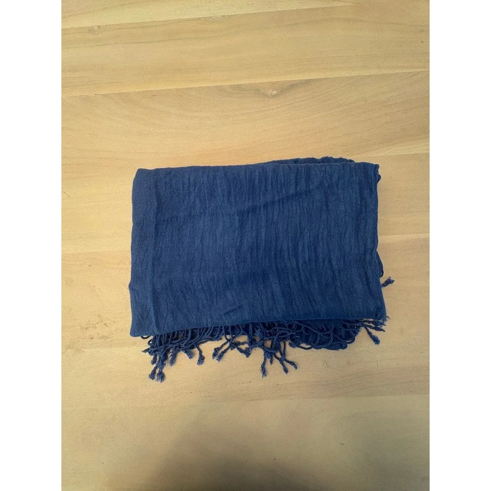 Pashmina Blue Fringe Wrap Scarf Shawl Soft Crinkled Weave Unisex